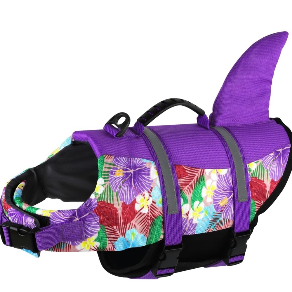 Colorful Floral Dog Life Jacket with Shark Fin